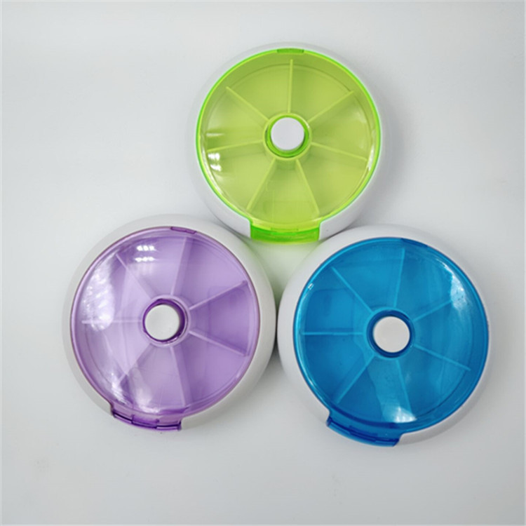 Creative round one week seven grid rotating pill box 7 days portable 7 Grid Week plastic portable small pill box