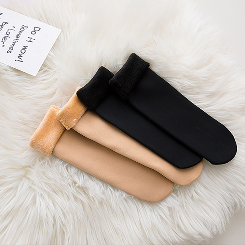 Autumn and winter fleece-lined warm snow socks female imitation nylon floor socks thickened tube snow boots socks wholesale
