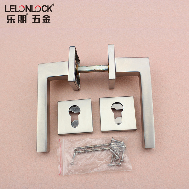 Acero inoxidable natural cepillado tubo cuadrado madera puerta mango Lelang suministro puerta Puerta de bloqueo accesorios manija de la habitación