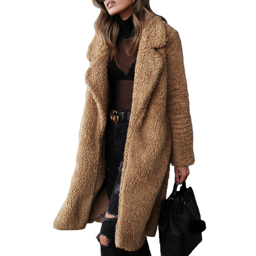 Cross-border European and American fashion women's autumn/winter new arrival solid-color casual stylish double-faced fleece woolen long coat/top with turn-down collar