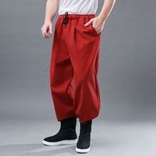 锥形弯刀裤加绒亚麻男式休闲裤缩腿文艺风纯色加厚直筒棉裤