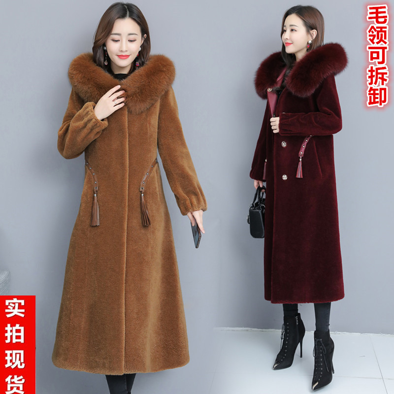 Sheep Shearer Fur Coat Women's 2022 Spring Promotional Particles Velvet Fur One-piece Hooded Fox Collar Wool Fur Coat