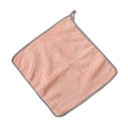 Pineapple check rag, kitchen cleaning dishcloth, lint-free and absorbent small square towel, hanging coral velvet hand towel