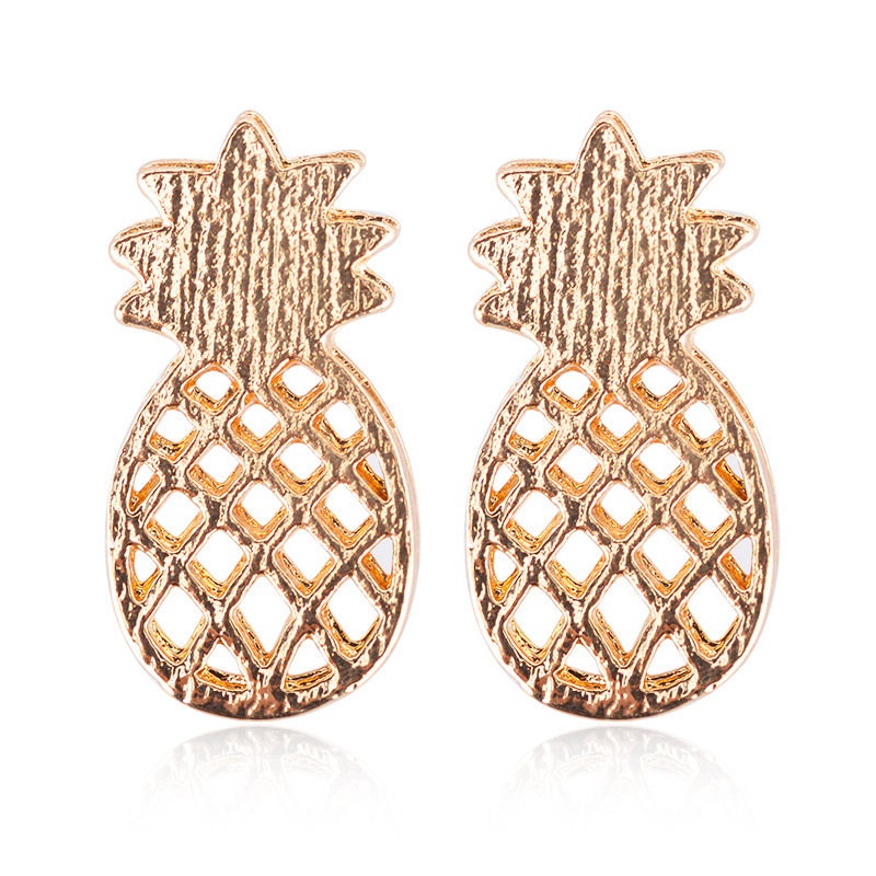 Boucles d'oreilles en forme d'ananas brossées minimalement évidées, bijoux en alliage électroplaqué, produit explosif_voghion.com