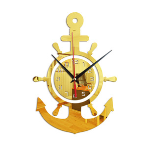 Anchor Helmsman Sailor Pirate Ship Acrylic Mirror Wall Clock Personality 3D Wall Clock Cross Border Mediterranean Style