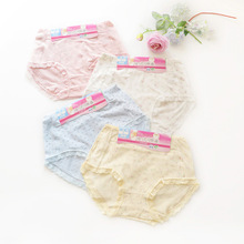 外贸日单清新棉印花收腹女士内裤 大码弹力蕾丝中腰三角内裤批发