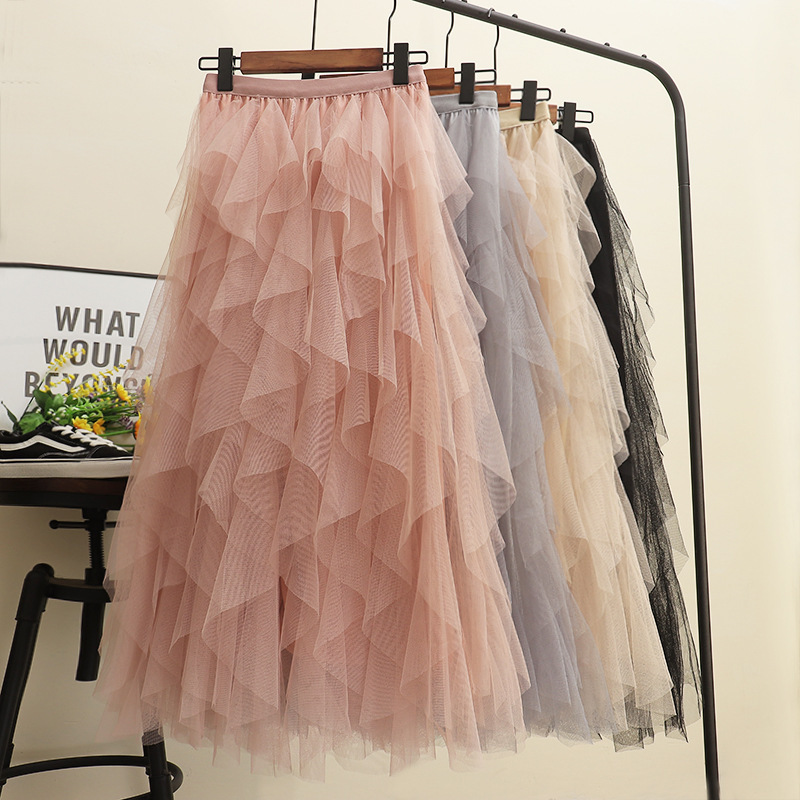 Irregular Mesh Skirt for Women, Autumn and Winter 2025 New Style, Multi-Layered Cake Skirt, Puffy Long Skirt, Super Fairy-Like Elegant Skirt