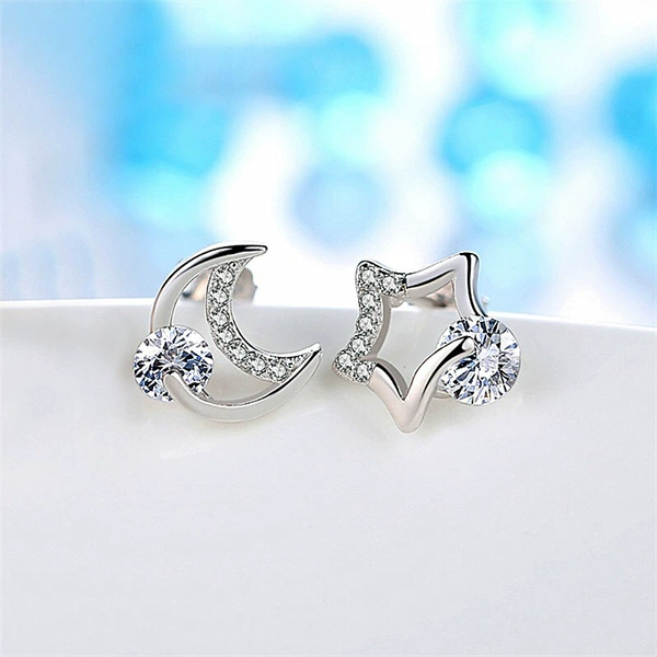 Jed190 Star Moon White Diamond [Sterling Silver Needle]