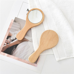 Wholesale Small Mirror with Wooden Handle Portable Creative Makeup Mirror Handheld Mirror Beauty Mirror on Sale