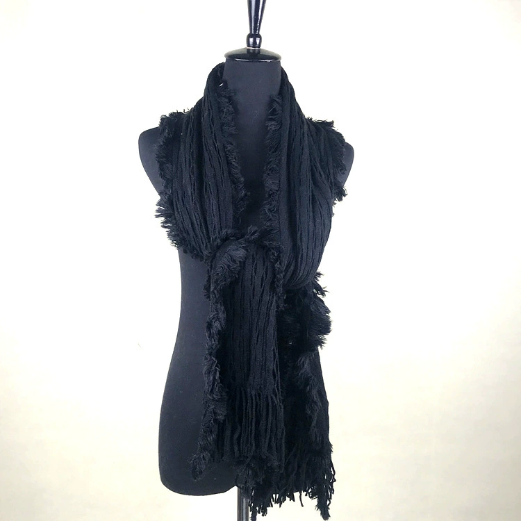 Extra‑Long Faux Fur Scarf with Tassels, Elegant Plaid Shawl, 200 × 62 cm