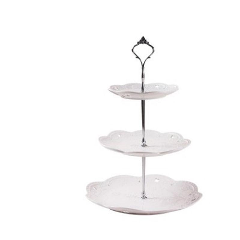 Tres capas plato de fruta de cerámica de estilo europeo merienda Placa de encaje cerámica de dos capas Placa de cadena de té de la tarde plato de postre regalo de cerámica