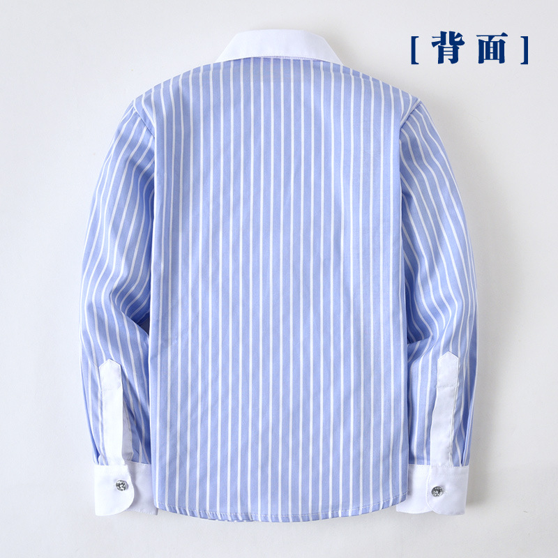 Camisa de algodón de manga larga para niños azul a rayas para niños y niñas Camisa de uniforme escolar primario para niños medianos y grandes entrega de una pieza