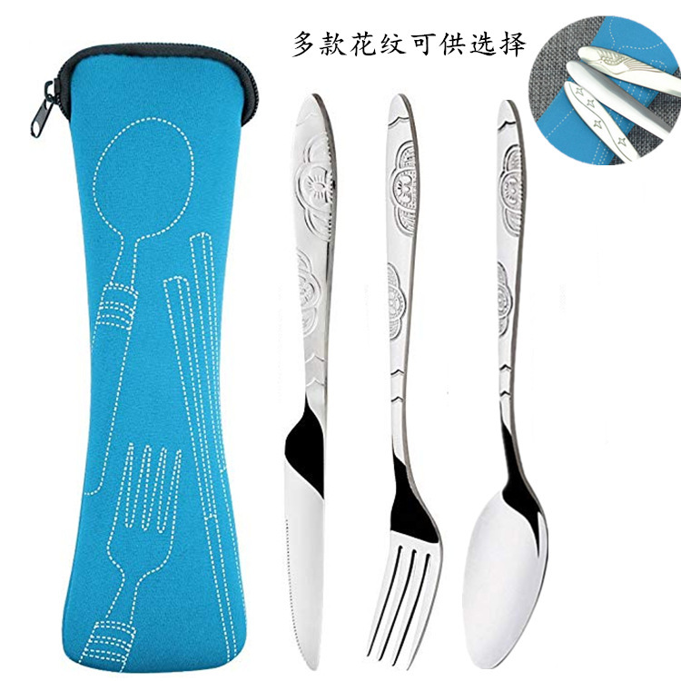 Stainless Steel Western Steak Knife, Fork and Spoon Creative Cloth Bag Portable Western Tableware Set Three-Piece Set Amazon Supply