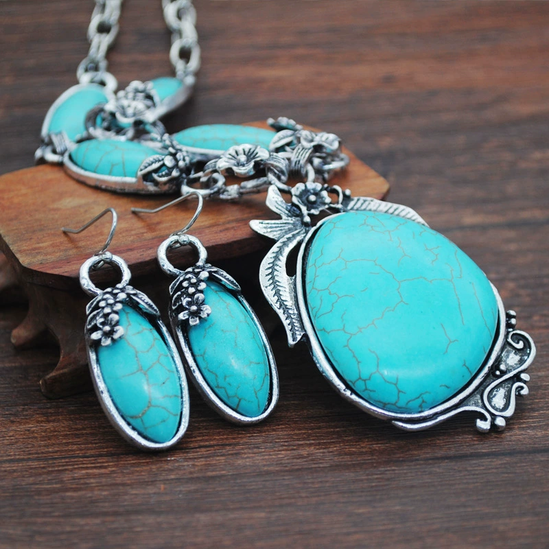 Turquoise jewelry, retro pendant, set, wholesale, European style
