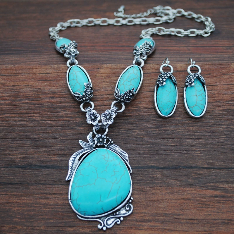 Turquoise jewelry, retro pendant, set, wholesale, European style