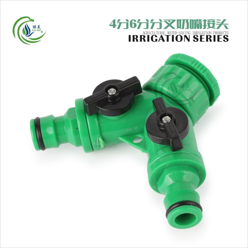 Verde 4 puntos 6 puntos bifurcado junta de pezón de riego junta rápida accesorios de jardín tubería válvula de 3 vías 1 / 2