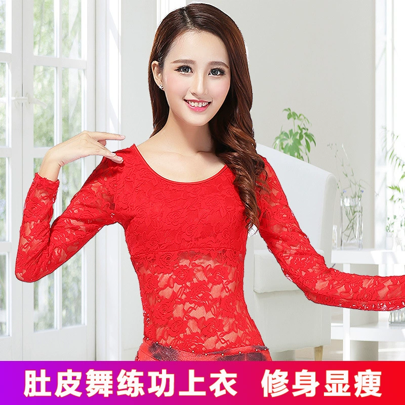 Топ для Танцев Живота Одежда для латинских танцев Танцевальная одежда с длинным рукавом Кружевной рукав Одежда для занятий йогой Танцевальная одежда Топ