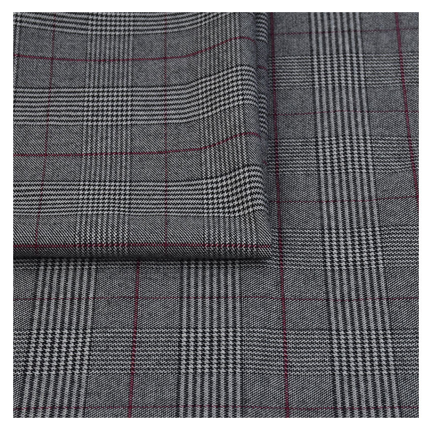 化纤面料  涤粘色织弹力格子  磨毛格子布  时装格子面料 创意款