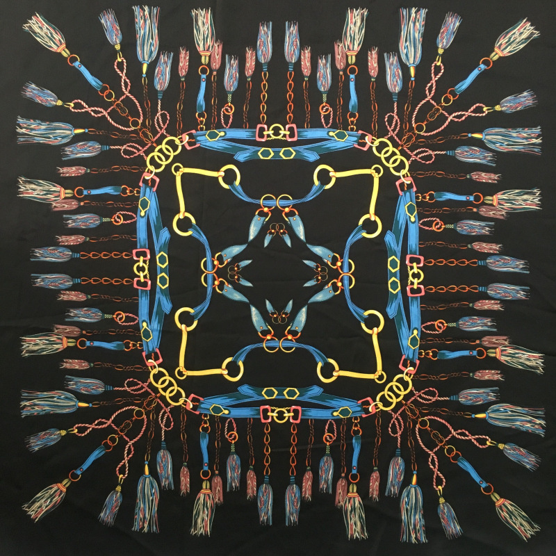 新款泡泡缎定位花链条印花面料 时装空姐服饰方巾领巾链条面料