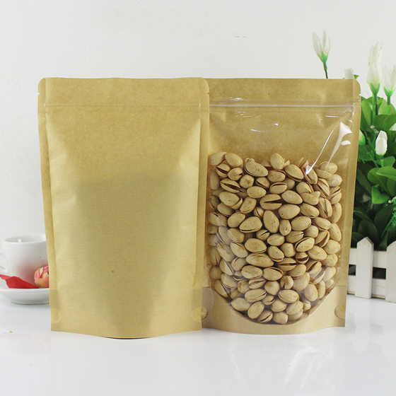 Transparent Kraft Paper Bag Yin and Yang Self-sealing Bag Self-supporting Food Packaging Plastic Bag Spot Printing Nut Tea Bag