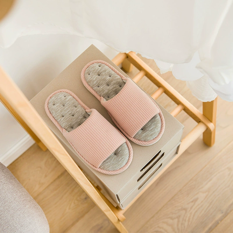 Японские домашние льняные тапочки в полоску для пар, женские летние домашние Нескользящие домашние тапочки из хлопка и льна с деревянным полом для дома, летние мужские Тапочки