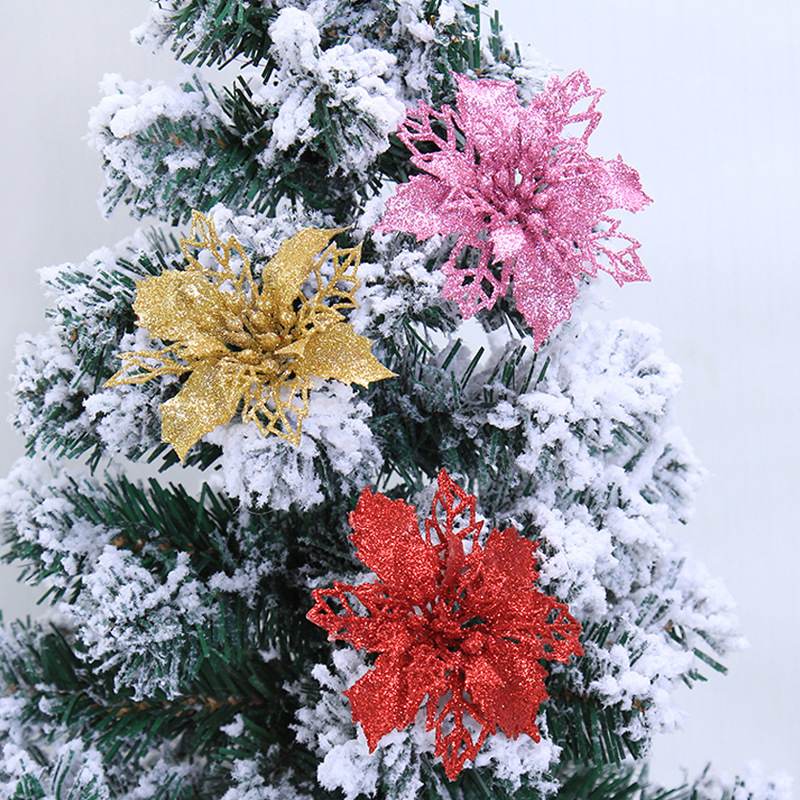 10cm Polvo de Oro Hueco simulación de Navidad flor DIY accesorios de decoración del árbol de Navidad decoración de la Navidad falsa flor