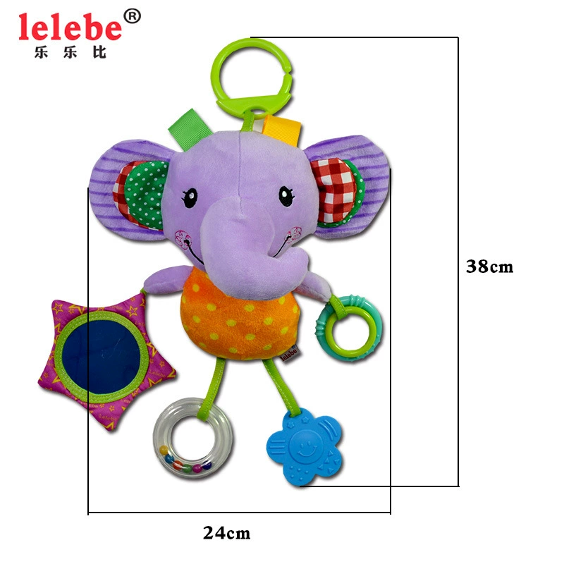 Plush Hanging Stroller Toy (Lelebe) — Elephant Rattle, Multi-Function 24×38 cm, 120 g