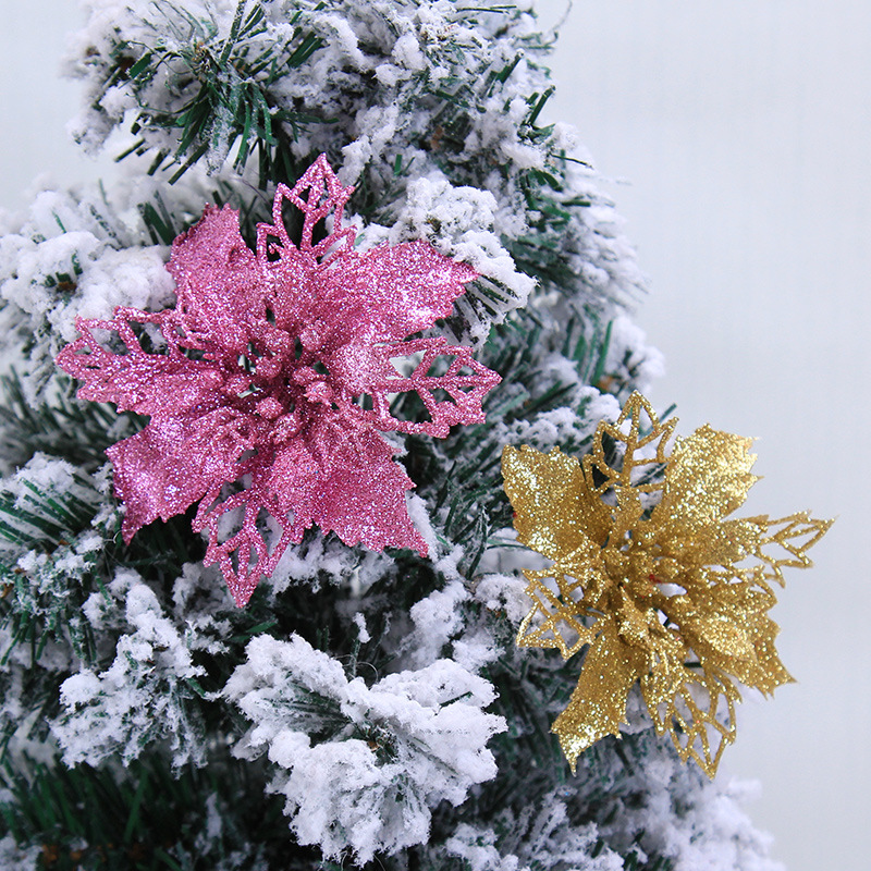 10cm Polvo de Oro Hueco simulación de Navidad flor DIY accesorios de decoración del árbol de Navidad decoración de la Navidad falsa flor