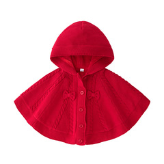 Children's winter 2024 new knitted shawl for girls, big red butterfly knot padded knitted sweater cloak