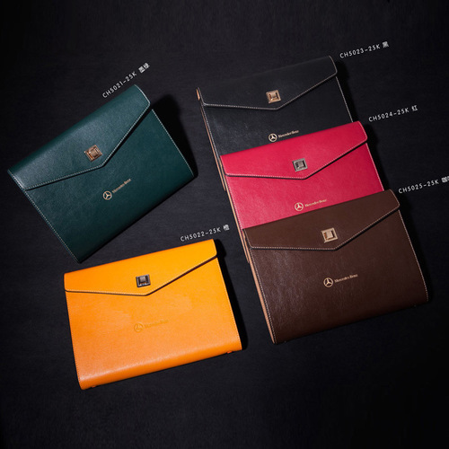 Custom high-end leather-bound tri-fold A5 expandable notebook with logo printing