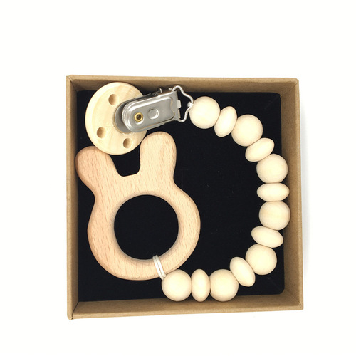 Cartoon beech animal pacifier chain, baby anti-falling chain, wooden molar anti-falling pacifier chain, pacifier chain