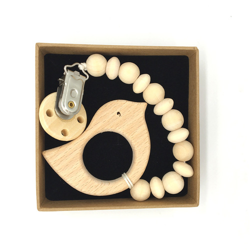 Cartoon beech animal pacifier chain, baby anti-falling chain, wooden molar anti-falling pacifier chain, pacifier chain