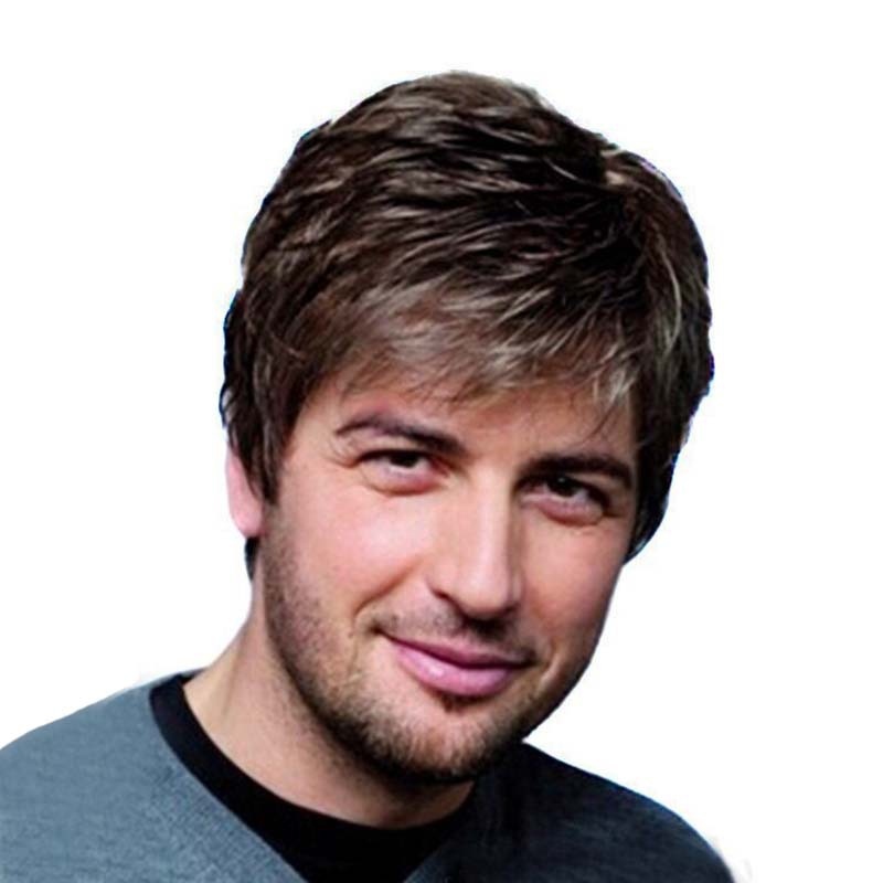 Peluca transfronteriza europea y americana moda popular Peluca de los hombres flor blanca de seda de alta temperatura esponjoso de mediana edad y anciano pelo corto