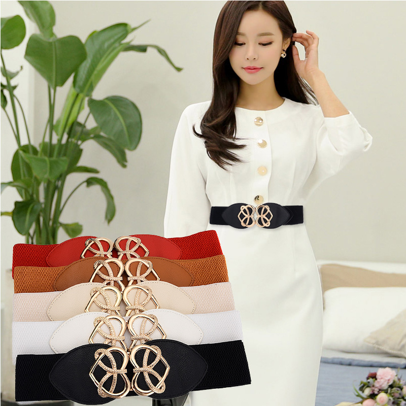 Nuevo cinturón ancho amor hebilla mujer moda vestido coreano decoración cinturón elástico sello