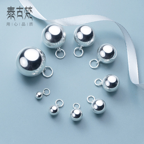 S925 silver accessories seedless light ball smooth pendant hollow hanging ball handmade DIY pendant S0431