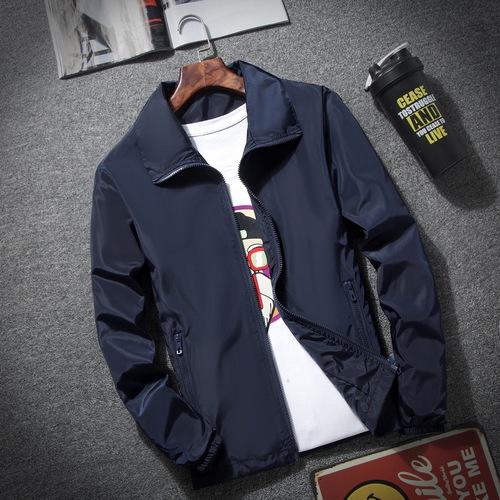 Spring and Autumn Coat Men's Large Size Stand Collar Jacket Outdoor Windbreaker Custom Logo Printing Factory Supply 