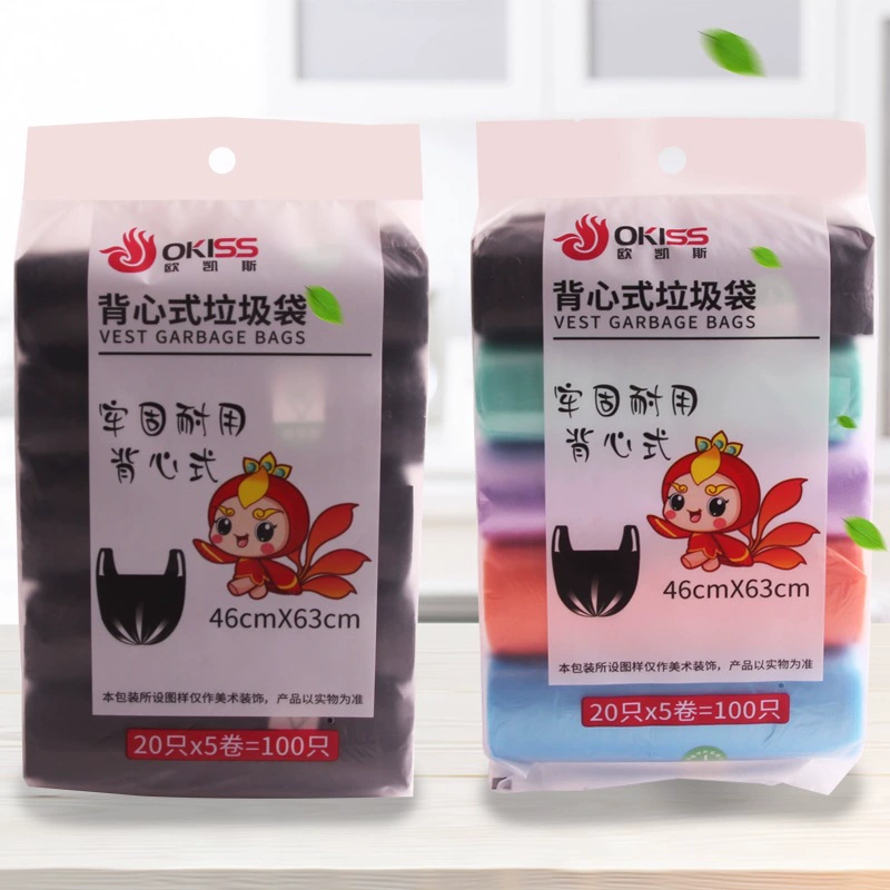 Okis Одноразовый жилет мешок для мусора Кухонная толстая сумка Спинной мешок пластиковый пакет 5 рулонов 100 только оптом