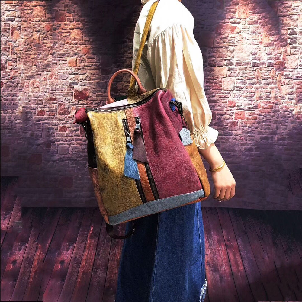 2024 moda tendencia retro bolso de cuero bolso de hombro de color mochila bolso de cuero de una pieza