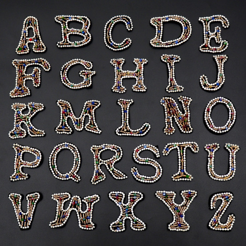 Handmade Bead Embroidered 26 English Letters Fabric Patch Fashion Versatile Clothing Accessory Bag Decorations Hand Sewn