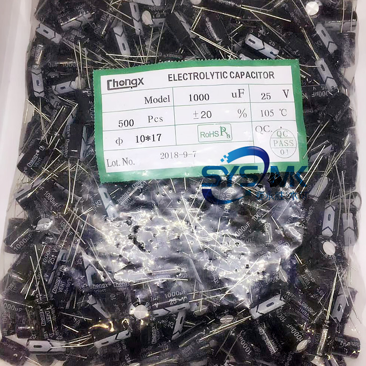 现货供应 25V1000UF 尺寸10*17 插件电解电容1000UF 25V 厂家直销