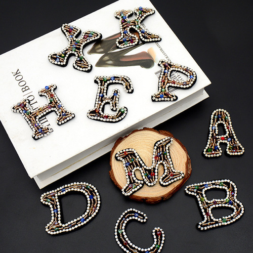 Handmade Bead Embroidered 26 English Letters Fabric Patch Fashion Versatile Clothing Accessory Bag Decorations Hand Sewn
