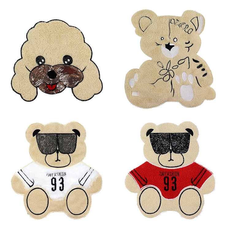 新款大号绒毛亮片狗头熊布贴DIY装饰衣服补丁贴服装辅料配饰绣花