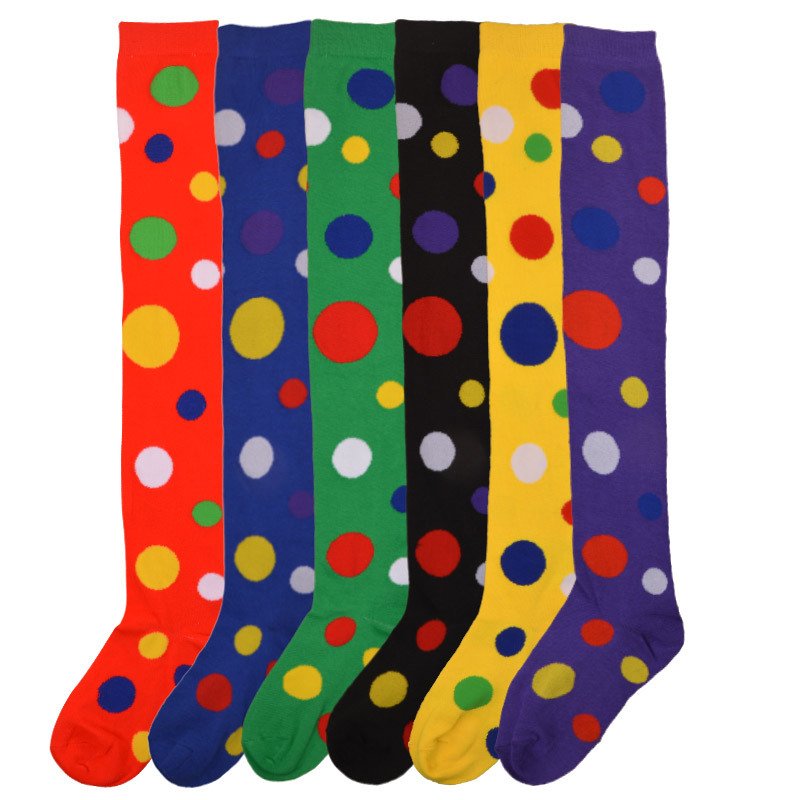Calcetines de payaso lunares amarillo sobre la rodilla Calcetines de algodón a través de la frontera de estilo europeo y americano calcetines de baile de Navidad