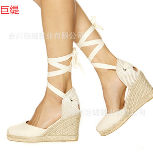 2019 Spring and Autumn Wish Amazon New European and American Foreign Trade Hemp Rope Wedge Light Bottom Strap Women's Sandals