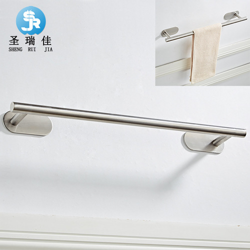 Shengruijia Bathroom 304 stainless steel towel rack punch-free bathroom pendant cross-border 3M single layer towel bar