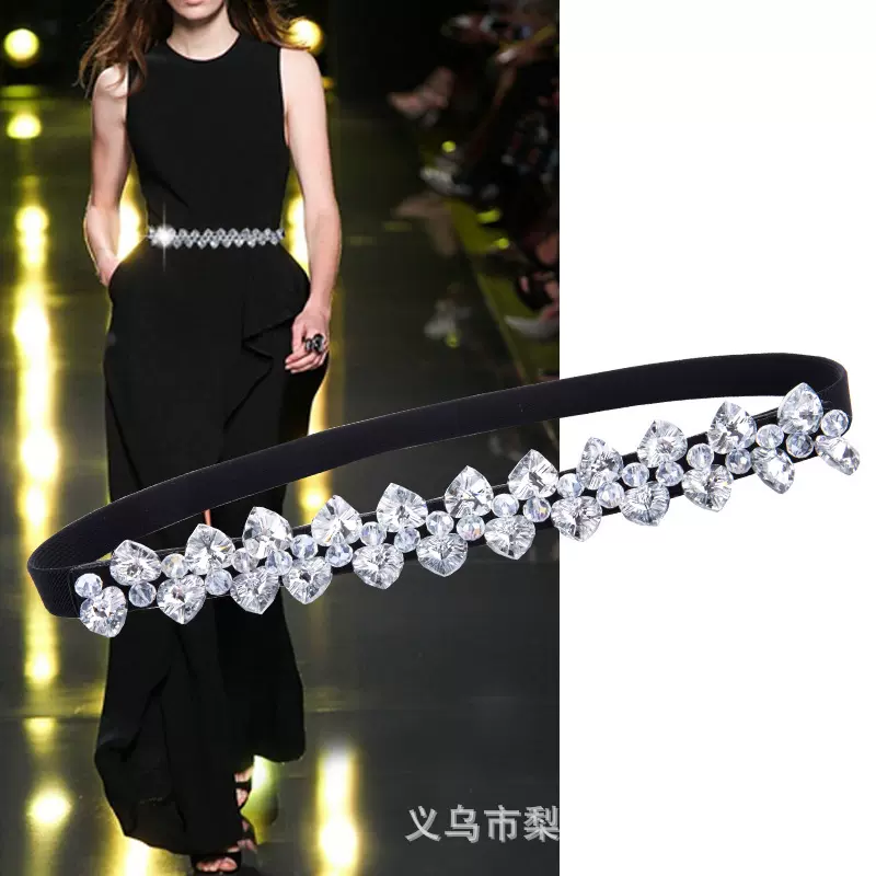 装饰裙带女细水钻镶嵌腰带弹力水晶女式腰封松紧配连衣裙女款百搭