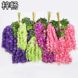 婚庆装饰紫藤花仿真客厅装饰豆瓣花塑料藤绿叶藤条紫藤花厂家批发