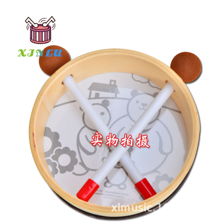 Orff instrumento de percusión oso tambor de mano tambor de Kindergarten niños interactivo material didáctico tambor de dibujos animados al por mayor tambor de mano