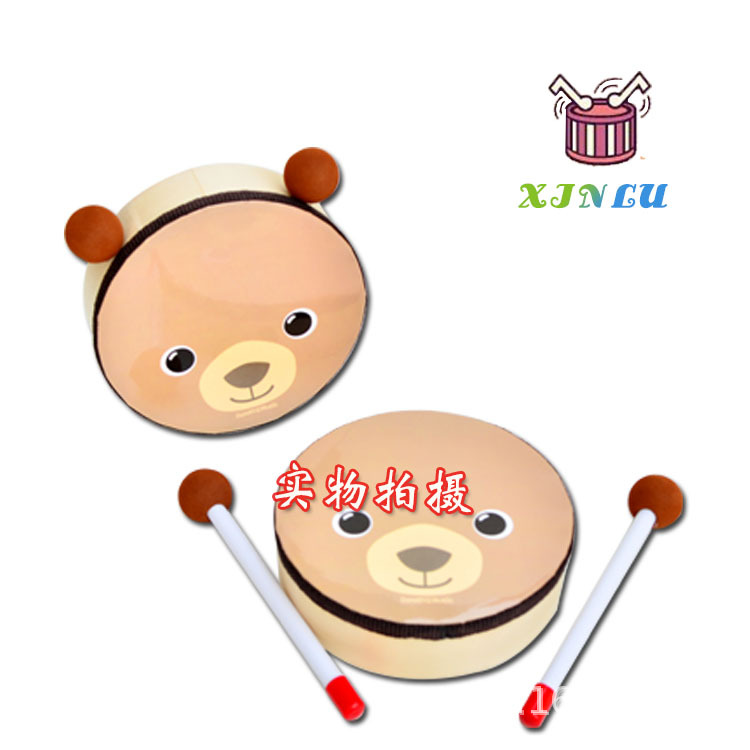 Orff instrumento de percusión oso tambor de mano tambor de Kindergarten niños interactivo material didáctico tambor de dibujos animados al por mayor tambor de mano