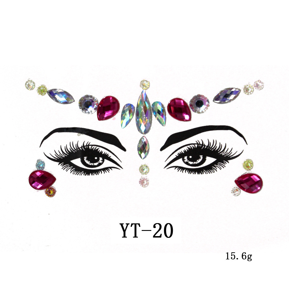 Decoraciones populares europeas y americanas para la cara de disfraces, pegatinas de diamantes para la cara respetuosas con el medio ambiente, pegatinas de diamantes acrílicos para la cara, pegatinas para la cara, pegatinas de diamantes para la cara